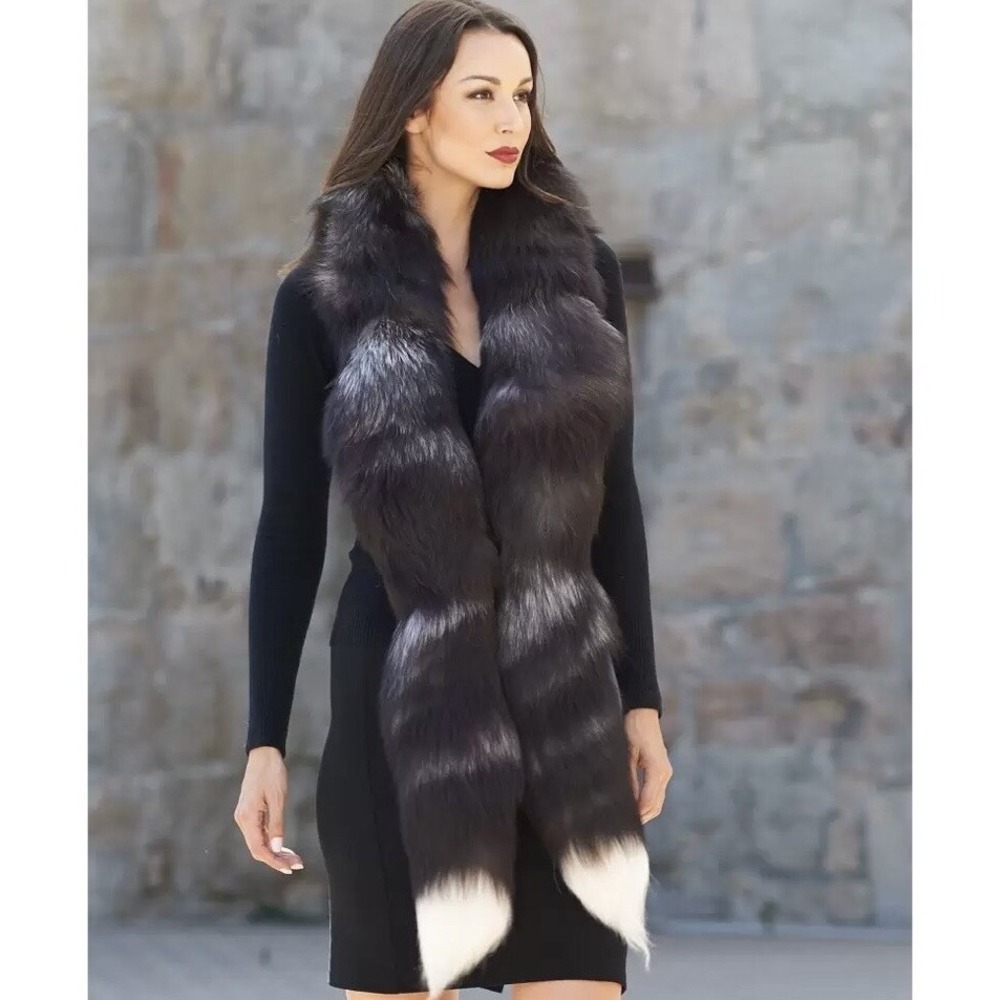 Fur Hat World Genuine 80" Silver Fox Fur BOA Scarf Made in Canada NWT - Picture 15 of 16
